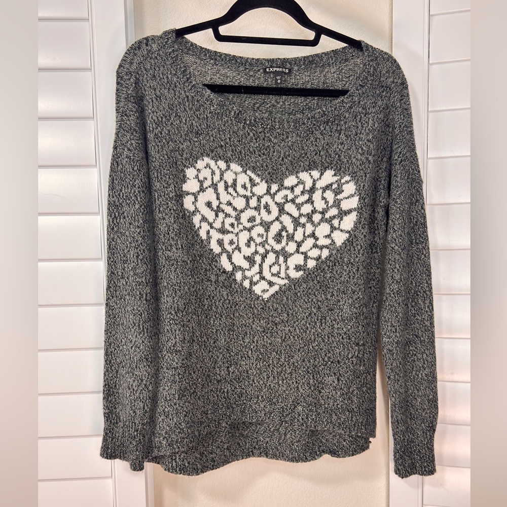 Express Gray Sweater with White Heart